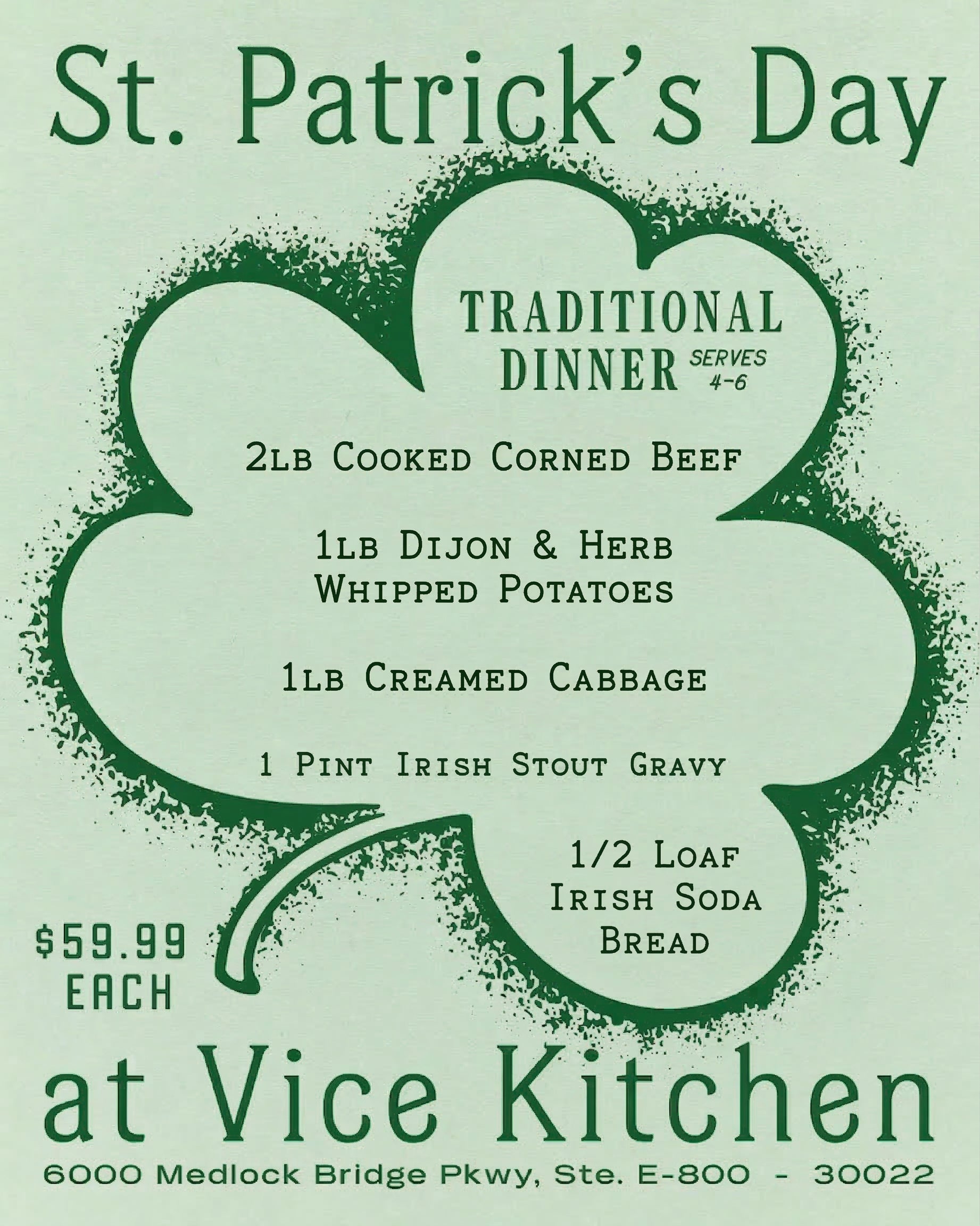 St. Patricks Day Traditional Dinner Package