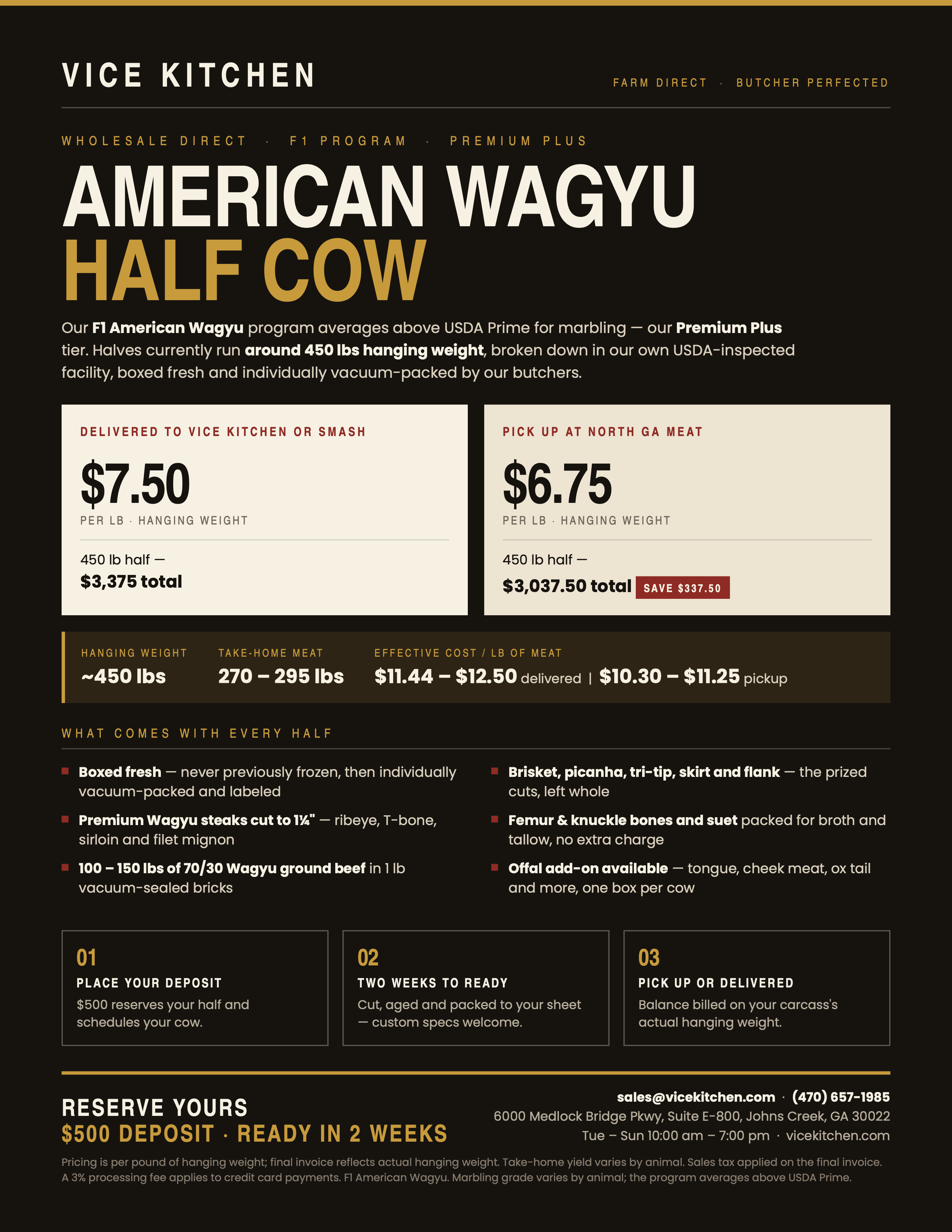 American Wagyu Half Cow — F1 Program, Premium Plus (Deposit)